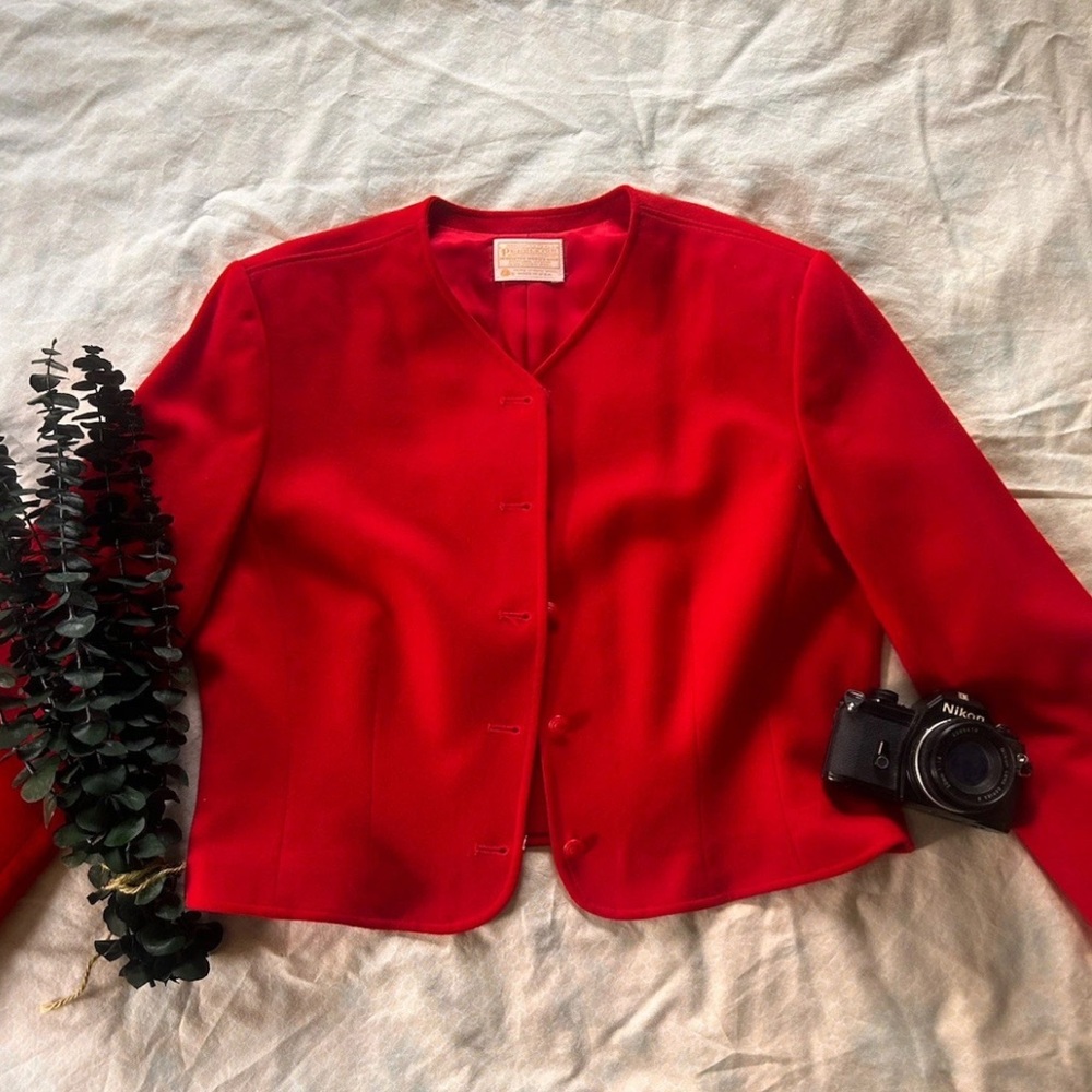 Vintage Pendleton Red Wool Blazer Women’s 14 Made in USA Virgin Wool Classic